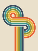 Retro grafisch schilderij met slingerende regenboogstrepen