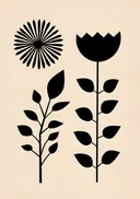Retro illustratie van een zwarte tulp en gerbera