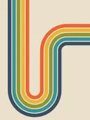 Retro grafisch schilderij met een U-vormige regenboogstreep