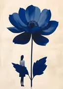 Surrealistisch schilderij van een reusachtige blauwe anemoon