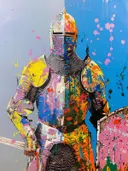 Pop-art schilderij van een ridderharnas