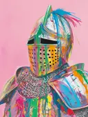 Pop-art schilderij van een ridderhelm
