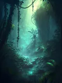 Rivier door jungle met dierensilhouetten