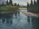 Rivier van Frits Thaulow: zee met rivier en sneeuw
