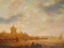 Landschapsschilderij 'Riviergezicht met Wachtpost' naar Jan van Goyen
