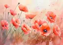 Aquarelschilderij van rode klaprozen in een veld