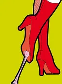 Pop-art illustratie van rode laarzen met een afgebroken hak