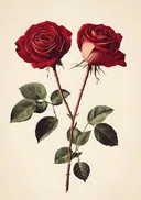 Botanische illustratie van rode rozen