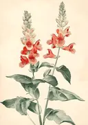 Botanische prent van rode bloemenspikes
