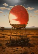 Rode storm in portaal schilderij, dramatisch surrealistisch landschap