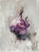 Schilderij van een rode ui op neutrale achtergrond