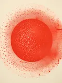 Abstracte stralende rode cirkel op crèmekleurige achtergrond.