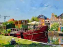 Roermond, haven in bijna abstract, schilderij van Roermond