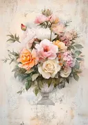 Vintage stilleven van een bloemenboeket in een stenen urn