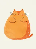 Schilderij van een ronde oranje kat met gesloten ogen