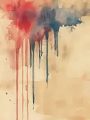 Rood-Blauwe verfdruppels, abstract schilderij met rode en blauwe verfdruppels op beige achtergrond