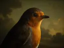 Studioportret van Roodborst en profil, tegen een geschilderd doek in olijf