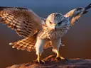 Roofvogel landt met gespreide vleugels