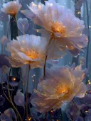 Roomwitte bloesems met gouden hart, botanisch schilderij