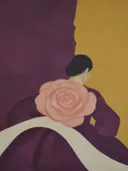 Schilderij van roos van dichtbij in pruim en mosterd