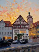 Rothenburg, marktplein in avondlicht, schilderij van Rothenburg ob der Tauber