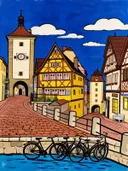 Rothenburg, Plonlein in vlakke acryl, schilderij van Rothenburg ob der Tauber