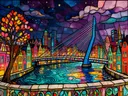 Rotterdam, Erasmusbrug in bonte kleuren, schilderij van Rotterdam