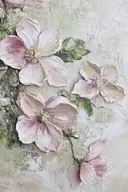 Witte en roze appelbloesems met reliëf-textuur op gebroken witte achtergrond