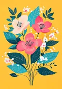 Illustratie van roze bloemen op een gele achtergrond