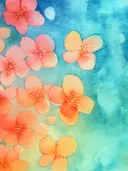 Roze en oranje bloesembloemen tegen een blauwgroene achtergrond
