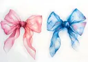 Aquarel illustratie van een roze strik en een blauwe strik naast elkaar