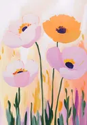 Schilderij van roze en oranje klaprozen