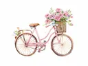Aquarel illustratie van een roze fiets met een mand vol rozen