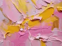 Abstract schilderij in roze en geel met gouden verftexturen