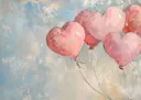 Impasto schilderij van twee roze hartvormige ballonnen