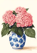 Schilderij van een hortensia boeket