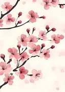 Schilderij van roze Japanse kersenbloesem takken