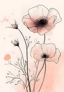 Lijntekening van roze klaprozen