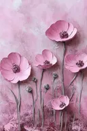 Roze klaprozen met reliëf-textuur op monochrome roze achtergrond