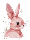 Schilderij van een konijn in roze waterverfstijl met gouden spikkels