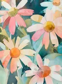 Aquarel van roze en witte margrieten met gele hartjes