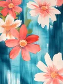 Roze, rode en witte margrieten tegen een turquoise geschilderde achtergrond
