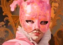 Vrouw met roze maskerade-masker schilderij, barok portret