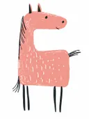 Grafische illustratie van een roze paard op een witte achtergrond