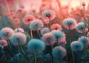Paardenbloemenveld in roze en blauwe tinten