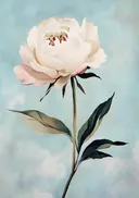 Roze pioenroos op blauwe achtergrond, schilderij van een roze pioenroos