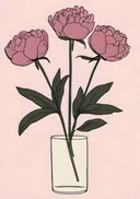 Stilleven van roze pioenrozen in een glazen vaas