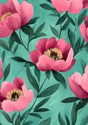 Patroon van roze pioenrozen op een turquoise achtergrond