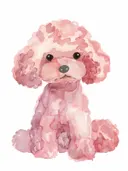 Schilderij van een zittende roze poedel in aquarelstijl