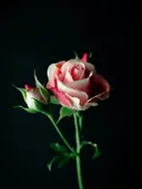 Roze roos met knop tegen een zwarte achtergrond in studiolicht